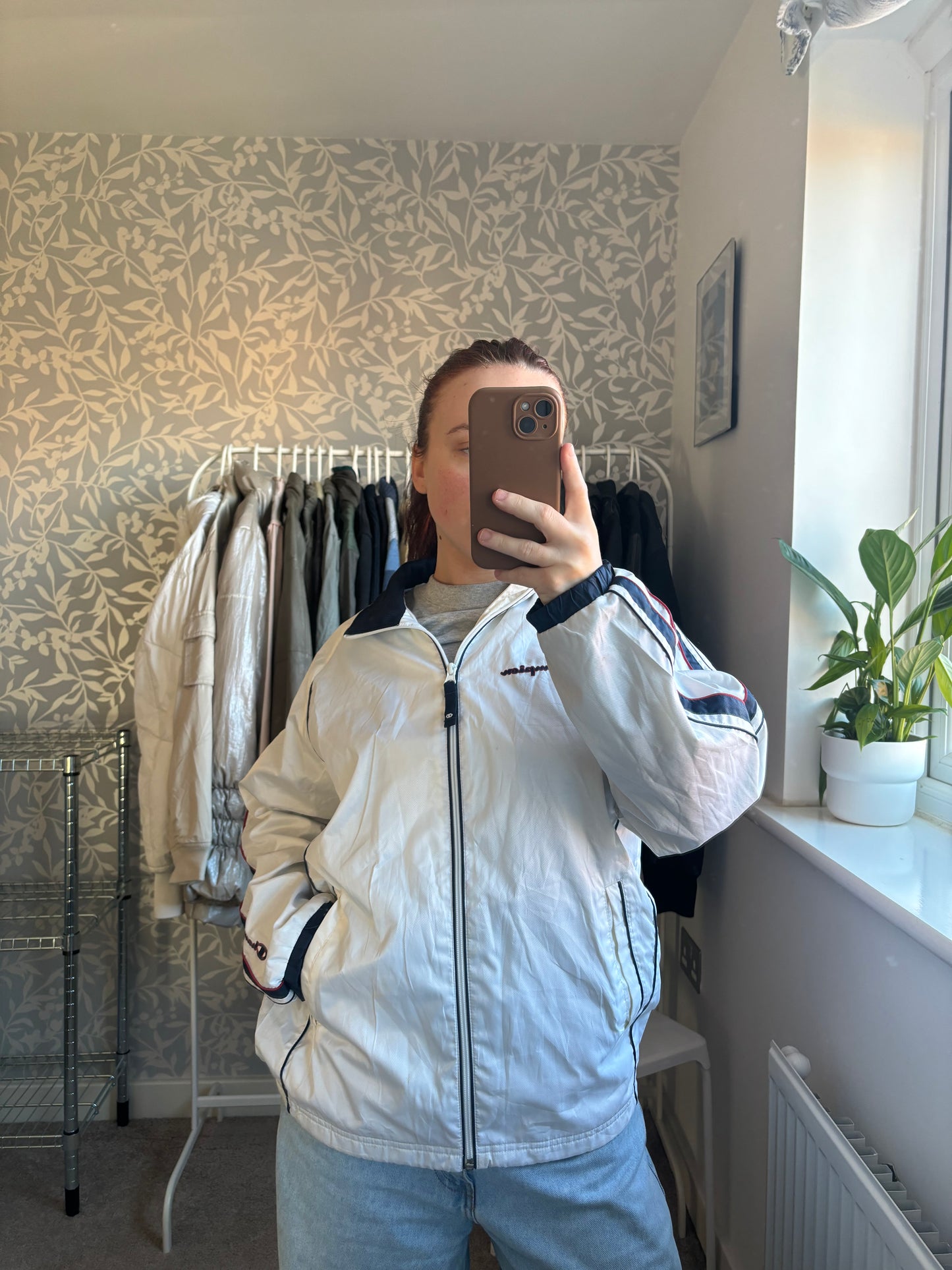 White Champion windbreaker jacket