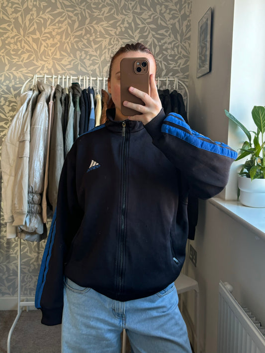 Black and blue Adidas track jacket