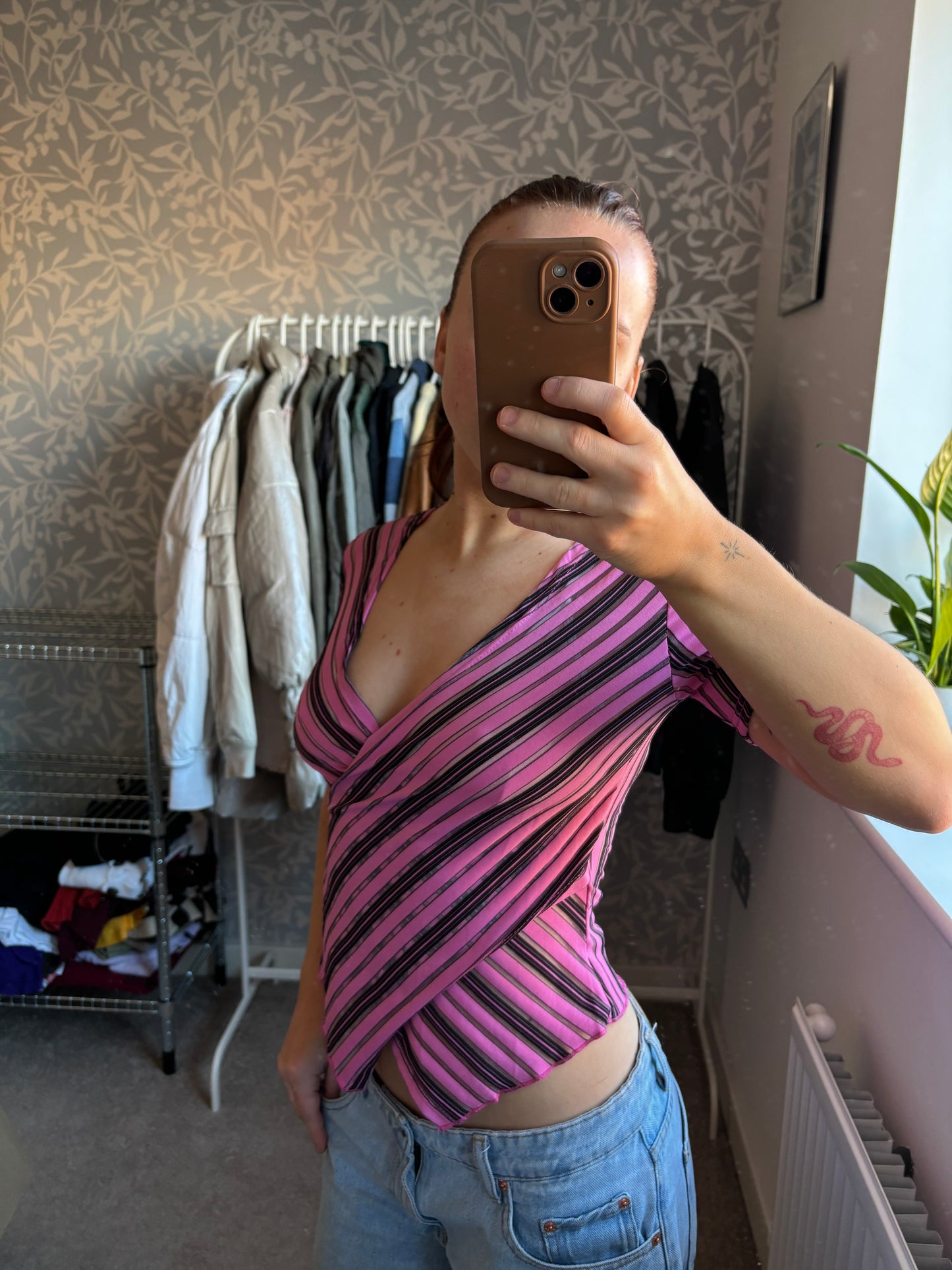 Striped pink crossover top