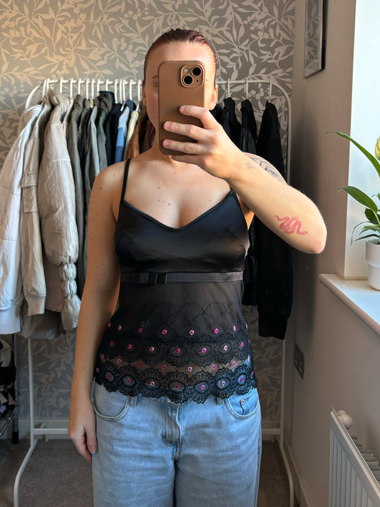 Black and pink flower top