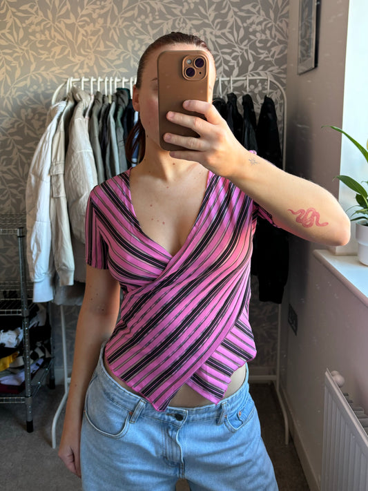 Striped pink crossover top