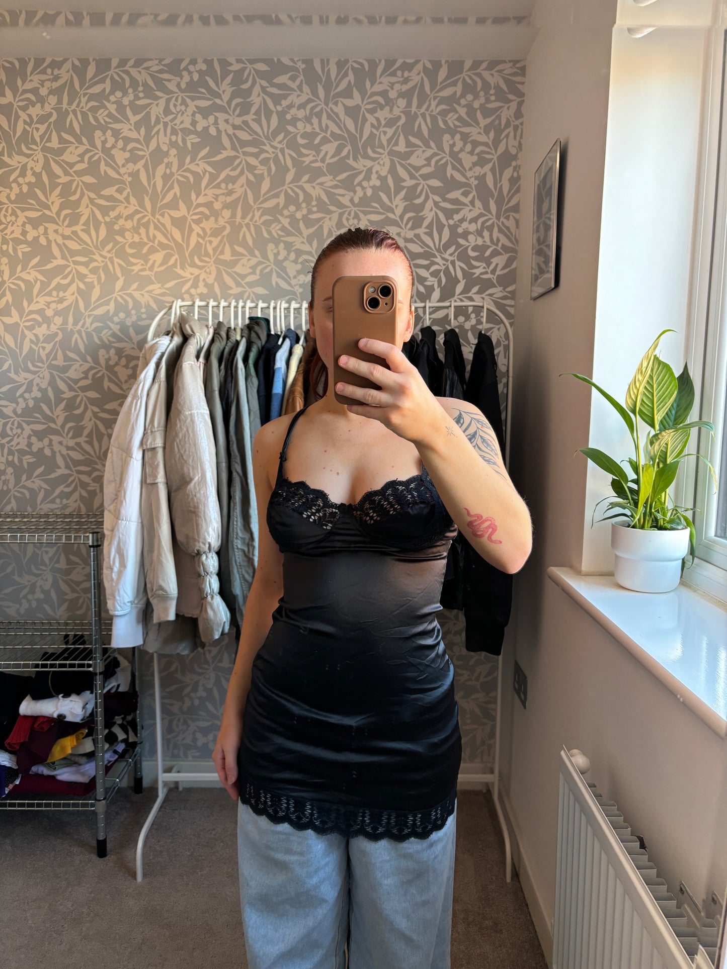 Black satin slip top / dress