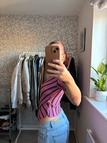 Striped pink crossover top