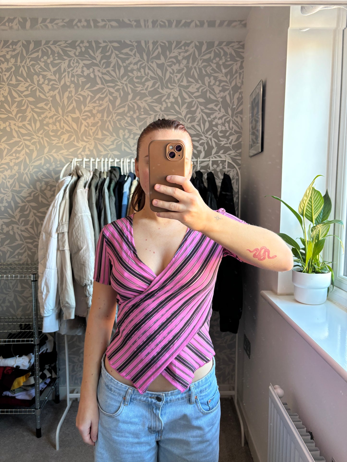 Striped pink crossover top