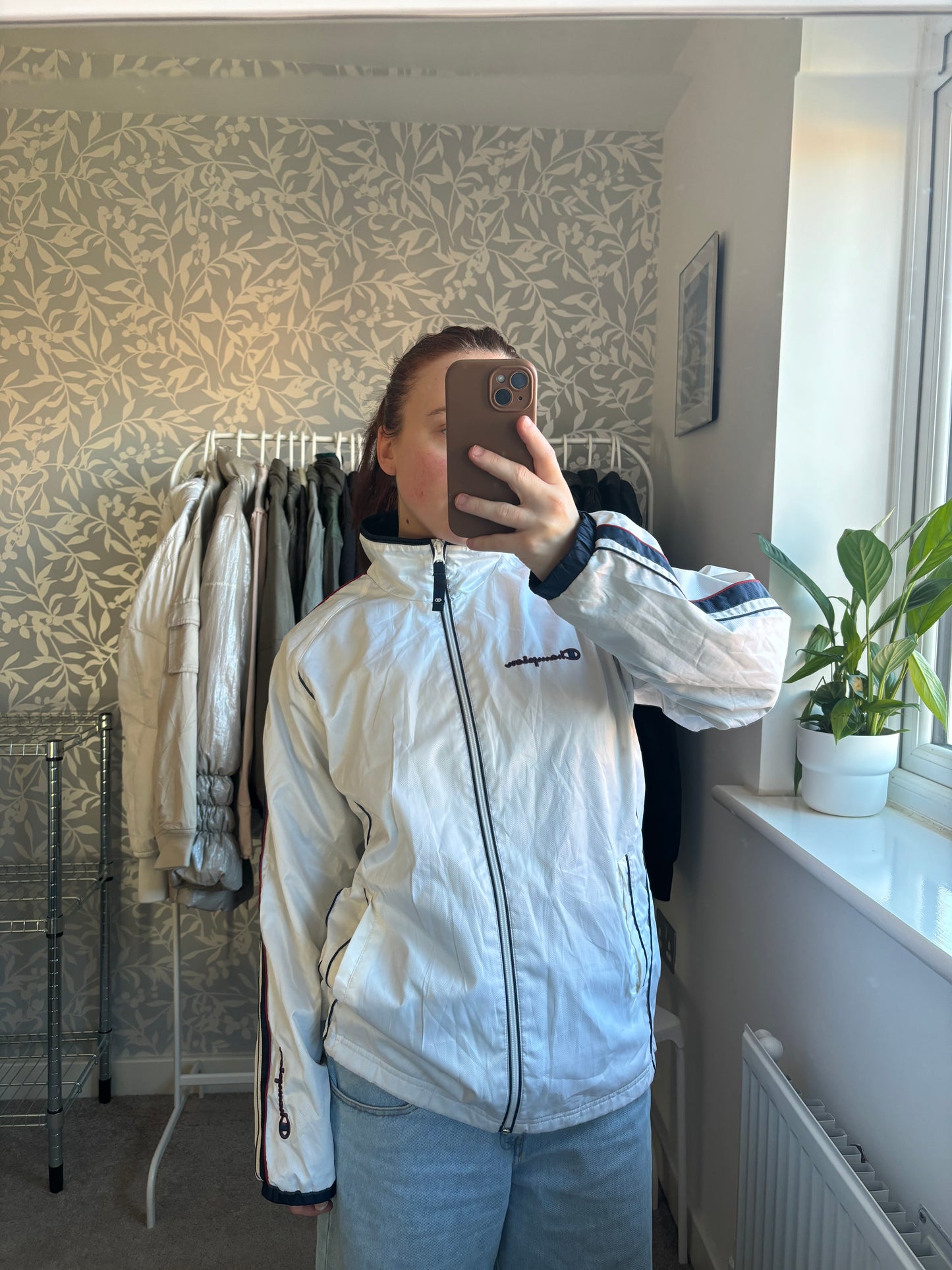 White Champion windbreaker jacket