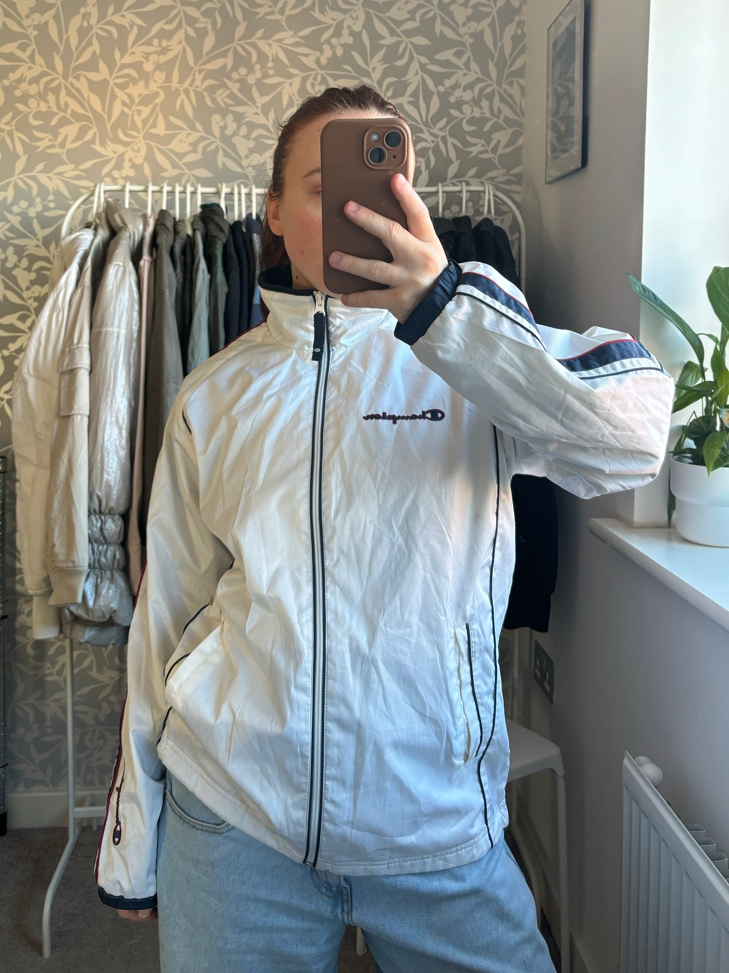 White Champion windbreaker jacket